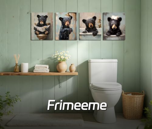 Image of Frimeeme Cute Set 4 Bear Bathroom Wall Art 8x10