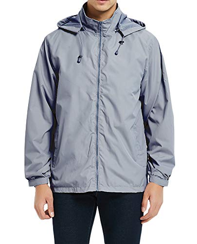 Mens Lightweight Windbreaker Waterproof Rain Jacket with Removable Hood