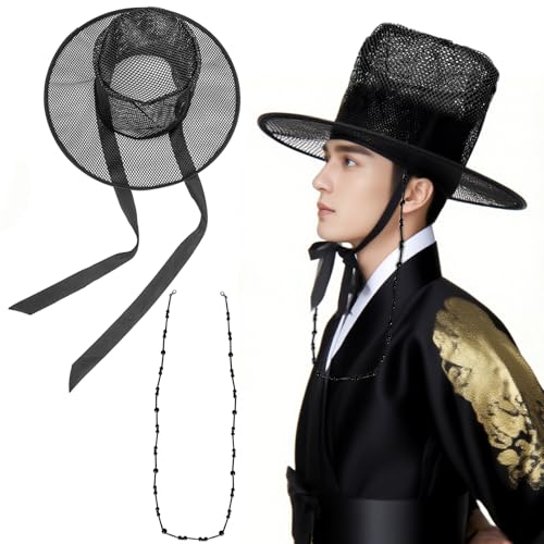 Nutbind Vintage Style Mesh Top Hat with Black Ribbon Wide Brim Gothic Costume Headwear Chain Costume Accessory Hat