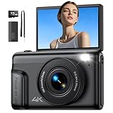 Camara de Fotos Digital 4K Compacta: 64MP Cámara Digital con Pantalla Abatible Flip180° De 3" Vlogging Camaras Fotográfica con 16X Zoom 32GB Tarjeta para Niños Principiantes Adultos Estudiantes Negro