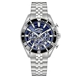 Rotary Apex 100 Cronografo da uomo resistente all'acqua 100M quadrante blu orologio da polso in acciaio inossidabile
