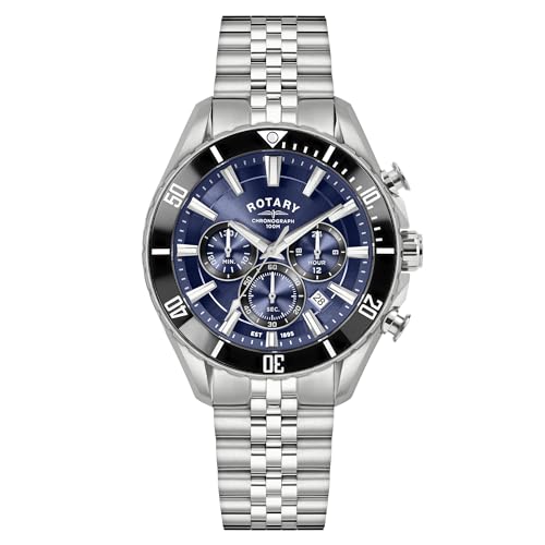 Rotary Men's Apex 100 Chronograph 100M Water Resistance Blue Dial Stainless Steel Bracelet Watch