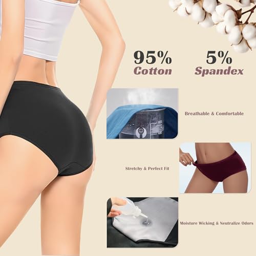 Image of Incontinence Underwear for Women, Heavy Flow Cotton Period Panties, Mid-Rise Postpartum Leakproof Underwear Washable 3 Pack, Small