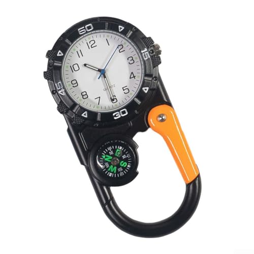 Eawfgtuw Montre à mousqueton avec montre de poche lumineuse pour randonnée, montre à clipser pour randonneurs, équipement en plastique multifonction pour l'escalade, le camping, les voyages, noir