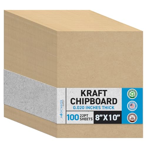 MagicWater Chipboard Sheet for DIY Projects - 8x10 Inch - 100 Pack - 22 pt - Heavy Duty Kraft (0.020 Inch Thick) Paperboard, For Scrapbooking, Books, Picture Frame Backing, Arts Project & Crafts