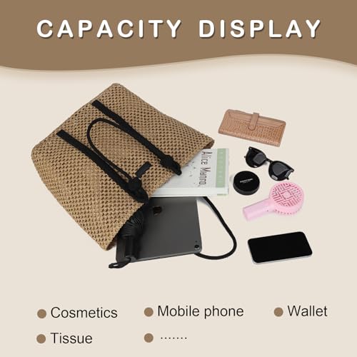 Image of Gladdon Straw Beach Bags for Women Woven Beach Tote Bag Casual Boho Large Shoulder Handbags for Vacation Holiday