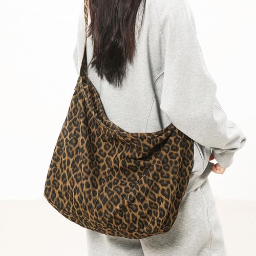 Image of Cotton Tote Handbag Women Canvas Crossbody Beach Bag Hobo Shoulder Tote Bag with 3 External Pocket,Zipper Closure