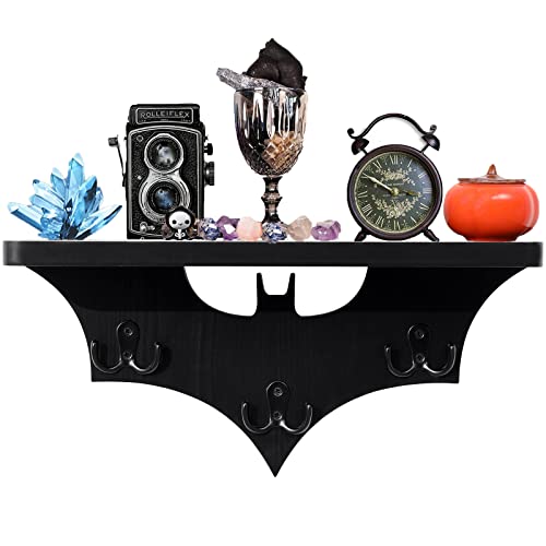 Wk&Yohfy Bat Shelf Gothic Home Decor Floating Shelves-Gothic Shelves For Oddities And Curiosities-Bat Decor Spooky Hanging Shelf With 3 Double Hooks #TOP21