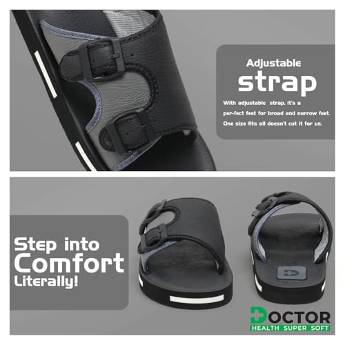 Image of DOCTOR HEALTH SUPER SOFT Men's Double Buckle Slide Sandals | Lightweight Cushioned EVA Slippers | Anti-Slip Comfortable Open Toe Casual Slides for Indoor Outdoor Everyday Wear