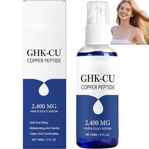 GHK-Cu Siero di rame peptide per capelli e cuoio capelluto, 2400 mg, leggero siero per capelli a base d'acqua, per morbidezza e lucentezza, idratante per cuoio capelluto secco (1 pezzo)