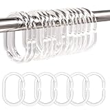 Plastic Shower Curtain Rings - 24 Pack No Rust Bathroom Hooks with Silent Glide C-Shape Design, Rust Resistant Shower curtain hooks for Bathroom, Window Rod Quick Snap Installation (Clear) - Image 1