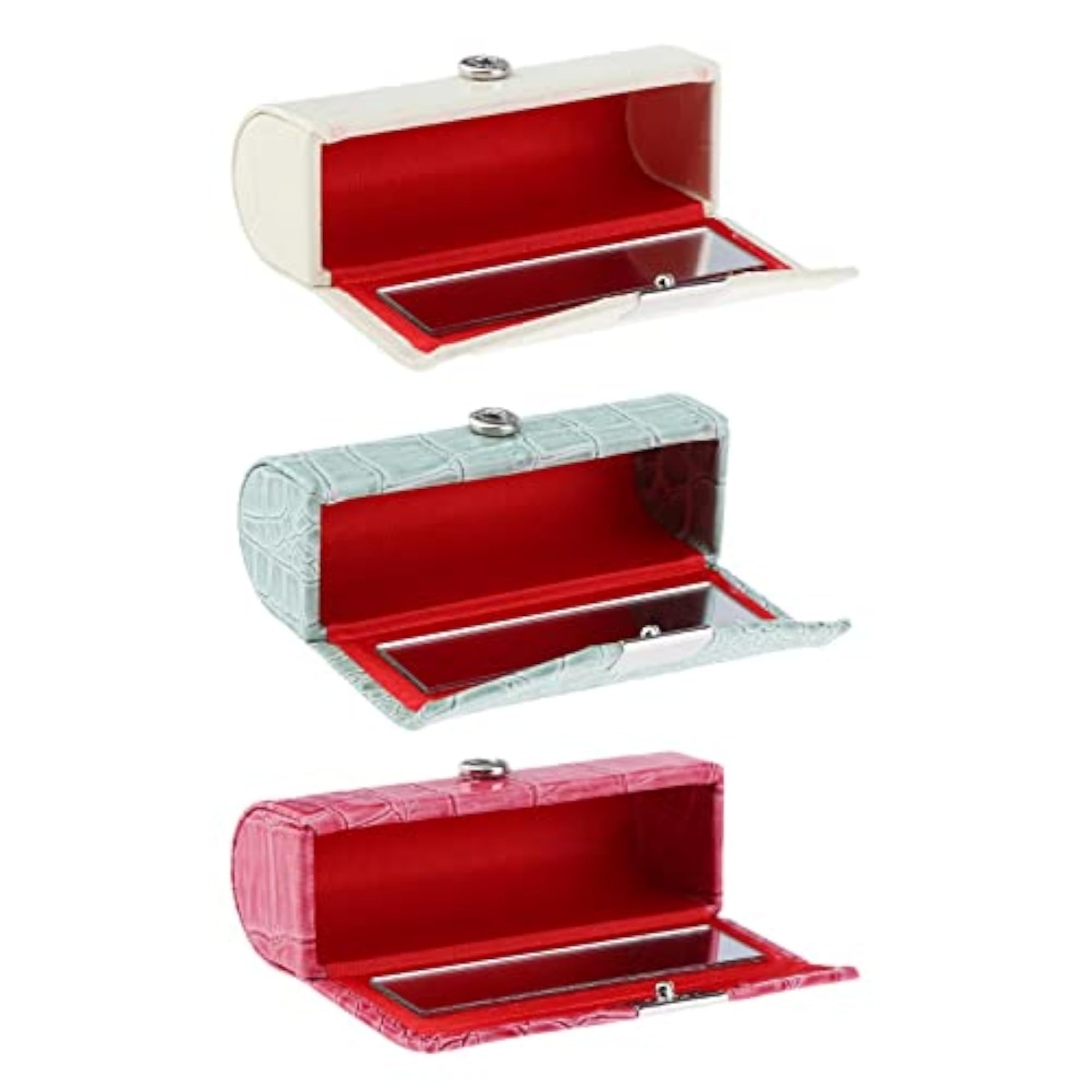 3X Lipstick Case, Rose Red, White, Greyish Green Set