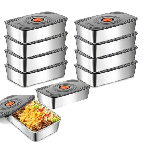 10 sets of sealed stainless steel food containers with lids, metal pickled snack containers, lunch, leftovers, dishwasher, and refrigerator safety boxes 60oz(1800ML)