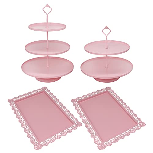 Set Of 4 Pcs Iron Cake Stand Cake Holder Dessert Serving Trays For Wedding Birthday Party Baby Shower Display (Pink) #TOP17