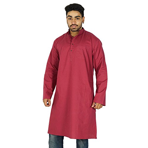 Kurta tradicional de algodón indio para hombre túnica étnica lisa 2
