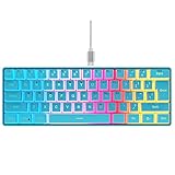 DGG 60% Wired Gaming Keyboard, Pudding Keycaps with Translucent Layer, RGB Backlit Ultra-Compact Small Keyboard, Waterproof Mini Compact 61 Keys Keyboard for PC/Mac Gamer, Typist, Travel, Blue
