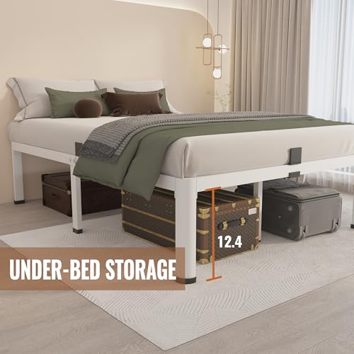 MAF 14 Inch King Metal Platform Bed Frame White with Round Corner Legs, 3000 LBS Heavy Duty Steel Slats Support, Noise Free, No Box Spring Needed, Easy Assembly