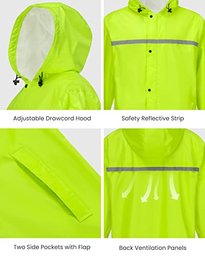 Axesquin Mens Long Raincoat With Hood Waterproof Rain Coats Lightweight Packable Outdoor Rain Jacket Rainwear Green Xl #TOP4