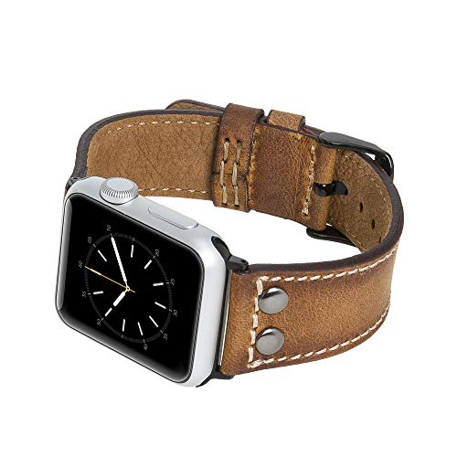 Venito Como Handmade Premium Leather Watch Band Compatible With The Newest Apple Watch Iwatch Series 6 As Well As Series 1,2,3,5,6,7,Se (Antique Brown W/Black Stainless Steel Hardware, 42Mm-44Mm) #TOP2