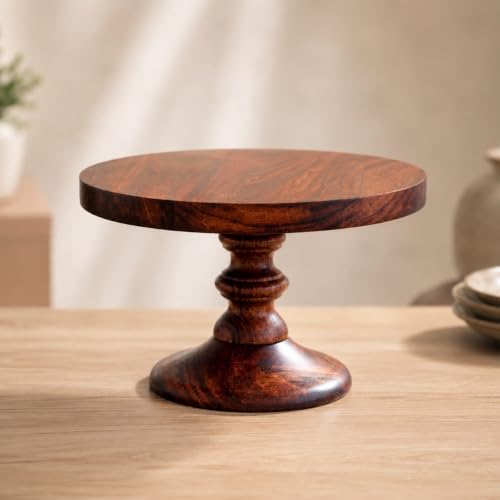 Round Birch Wooden Cake Stand - 9x5.5 Inch - Pizza Stand, Dessert...