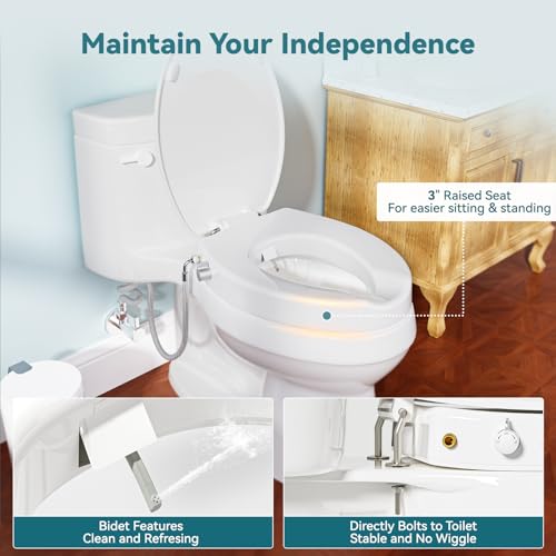 Clirass 3" Raised Toilet Seat with Bidet - Non-Electric Bidet with Dual Nozzles - Elevated Toilet Risers for Seniors & Limited Mobility - Easy Install & Clean (Elongated) by Clirass - Image 3