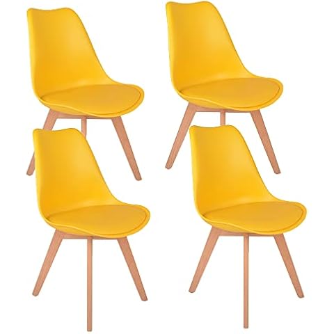 Mingone Esszimmerstühle 4er Set Küchenstuhl Polsterstühle Esszimmer mit Massivholzbeine Kunststoff Stühle Gelb Cover