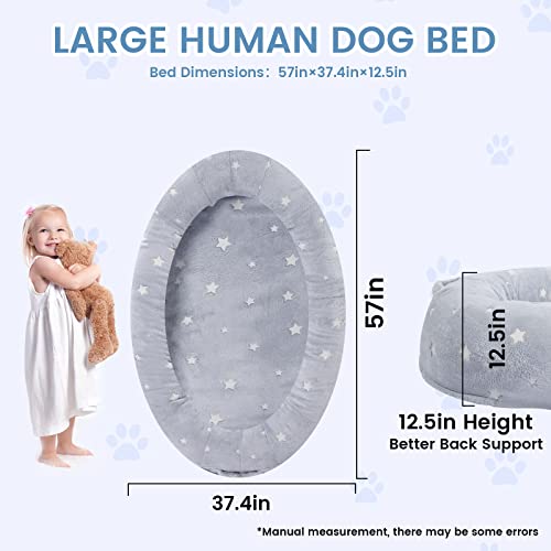 Zonli Human Dog Bed, 57"X37.4"X12.5" Glow In The Dark Large Bean Bag Dog Beds For Kids Humans Size Fits You And Pets, Washable Human Dog Bed For Kids People Doze Off, Napping Orthopedic Dog Bed - Grey #TOP6