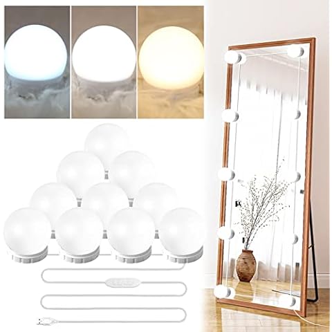 Vanity Mirror Lights Kit, Hollywood Style LED Vanity Lights Makeup Lighting Fixture Strip with 10 Dimmable Light Bulbs, Dimmer, USB Phone Adapter Charger for Makeup Vanity Table Bathroom Dressing Room Cover