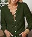 LUXVEER Lace Tops for Women Dressy Casual Blouses Puff Long Sleeve V Neck Button Down Business Work Shirts Deep Green S