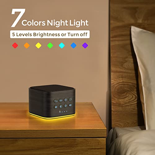 Wooden Sound Machine For Sleeping With 20 Sounds, Portable White Noise Machine Powered By Plug In Or Battery, 7 Colors Night Light | Sleep Timer | Volume Control, Sleep Therapy For Adults Kids Baby #TOP3