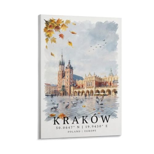Poster Cracovie aquarelle 30x45cm - Impression paysage urbain