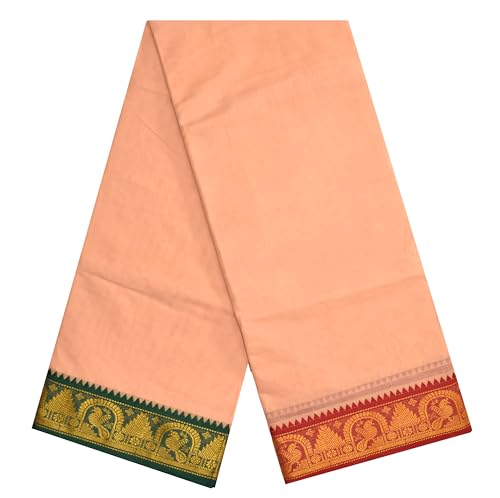 Image of TUNI MANI Men's Panchakacham Dhoti with Angavasthram Towel, Jari Border, 100% Cotton, Size: 9 X 5 (4.0mtr Dhoti, 2.25mtr Towel) (Unstitched)
