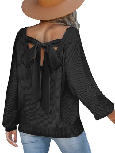 Image of CUPSHE Sweaters for Women Bow Pullover Knit Tops | Long Sleeve V Neck Pullover Sweaters, Soft and Cozy Fabrics, Relaxed Fit, Fall Clothes, Winter Clothing, Cute Fashion