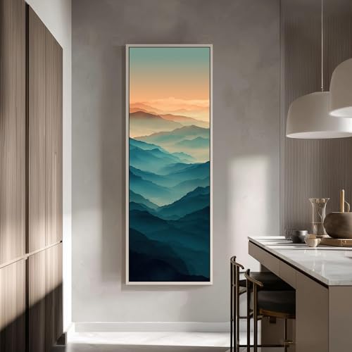 Impression de colline à dégradé fin tableau moderne montagne turquoise 35x105