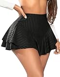 Girece Womens Mini Skirt Pleated Flowy Skirt with Shorts Underneath Y2k Ruffle Skater Skirts Sexy Rave Role Play Lingerie Skirt(Black,M)