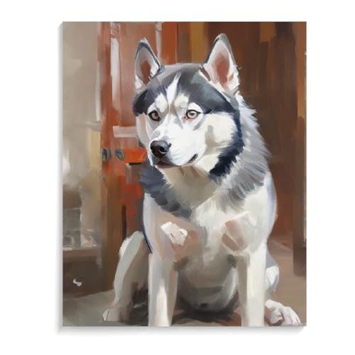 Paint by Numbers Siberian Husky Dog DIY Acrylic Painting Kit with Brushes Pigment Oil Painting Artwork Adults Beginners Wall Decor 12x16inch(30x40cm) Frameless