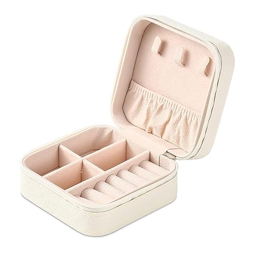 Image of Zephorus Leather Small Jewelry Box For Necklace, Bracelet, Pendant, Earring Travel Portable Jewelry Case (WHITE /)