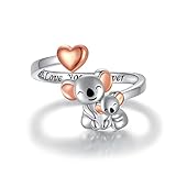 925 Sterling Silver Mama Ring Animals I Love You Forever Jewelry for Mother Daughter Nana Women Polar Bear Panda Bunny Penguin Adjustable Rings Christams Mothers Day Gift (Koala)