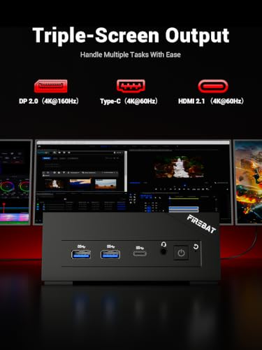 Image of FIREBAT Mini Gaming PC, AMD Ryzen 6600H, Radeon 660M,16GB 6400MHz LPDDR5 512GBPCIe SSD, Wi-Fi 6, BT 5.2, 2X LAN, DP 2.0 (4K@160Hz),USB-C, Desktop Computer for Home, Business, and Students 【AM02】