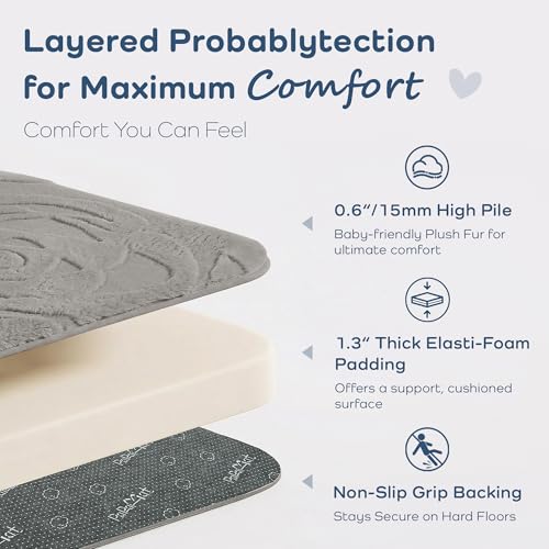 Image of 1.3 inch Thick Baby Play Mat 59x79 Plush Foam Mats for Baby, Light Grey | Padded Memory Foam Waterproof Non-Slip Easy Care 100% Baby-Safe Materials, Tummy Time Crawling Playroom Living Room Nursery