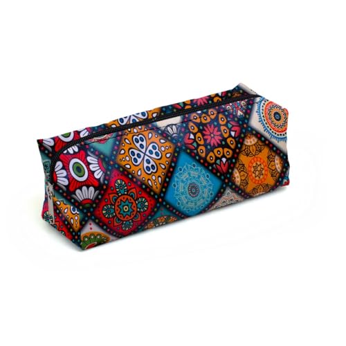Estojo Escolar KIT Mandala – Big, Retangular, Compartimento Unico, Cores Sortidas e Zíper Simples - Ideal para Canetas, Lapis e Material Escolar.