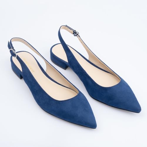 WONDERWAY Women Slingback Flat Pointed Toe Shoes,Buckle Closure Pumps Shoes(Navy Blue,11) by WONDERWAY - Used condition - Image 4