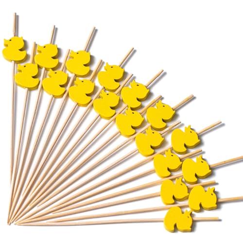 PuTwo Toothpicks 100 Counts Picks Handmade Natural Bamboo Cocktail Sticks,Yellow Ducks