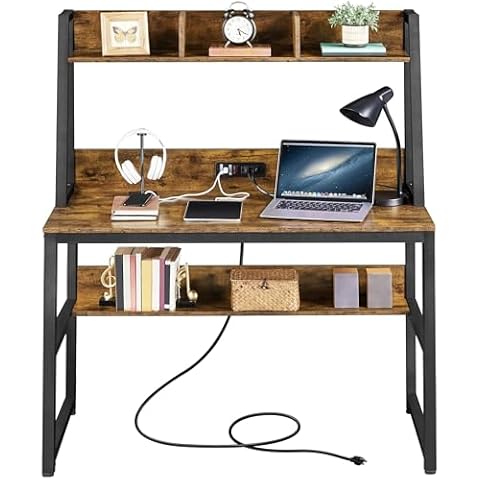 Yaheetech 47" Computer Desk with Power Outlets, Hutch, and Bookshelf Cover