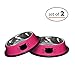 Cat Bowls Set By Petfuren - Non-Skid Stainless Steel Cat Dish 8 Ounce with Pink Color and Cute Cat Face for Pet Food & Water Bowl (Set of 2)