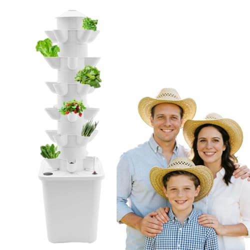 HuKaiL Kit de Cultivo Hidropónico Vertical con 6 Niveles, 30 Agujeros para Plantar con Depósito de Agua de 40L, Sistema de Germinación para Balcones, Verduras