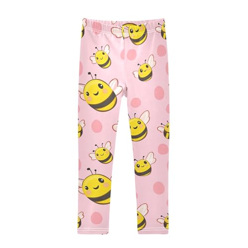 JUNZAN Cartoon Cute Bees Pink Kids Girls Leg Warmers Leggings Stretchy Dance Leggings Yoga & Gym 4T