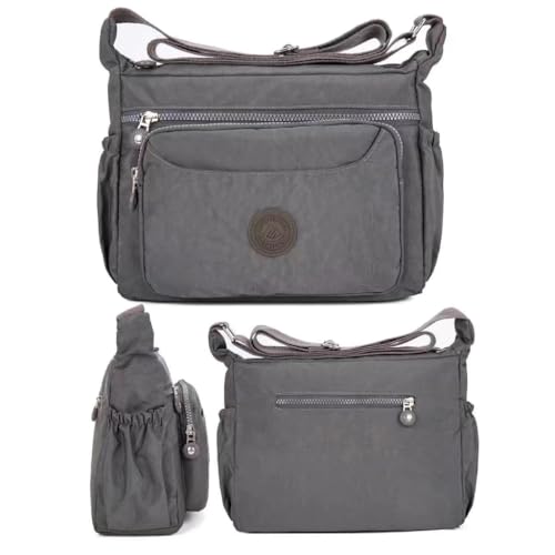 Bolsa Feminina Transversal Multi Bolsos Nylon, Bolsa de Ombro com Alça, Bolsa de Viagem Leve Tiracol