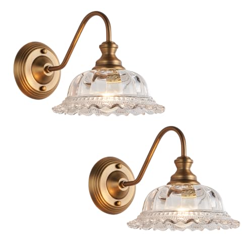 Image of HDDFL Vintage Wall Scone Bedside Wall Lamp Matte Brass Bedside Light Fixtures Antique in Door Lighting Fixture for Living Room Porch Staircase Drawing Room Bedroom 2 Pack