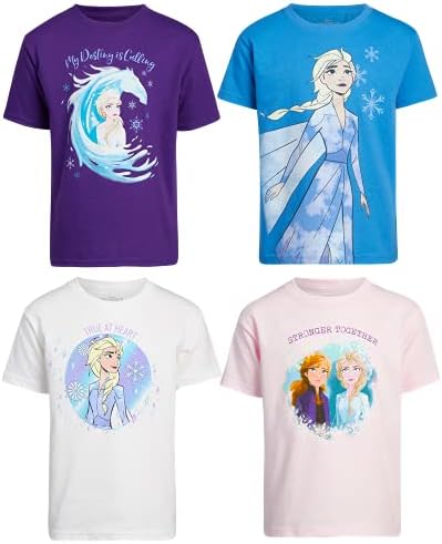 Disney Girls’ Princess T-Shirt 4 Pack – Minnie Mouse, Frozen (Toddler/Little Girl), Size 7, Frozen